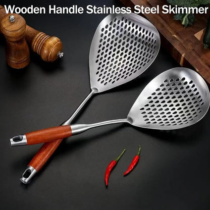 Wooden Handle Stainless Steel Skimmer