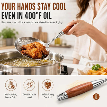 Wooden Handle Stainless Steel Skimmer