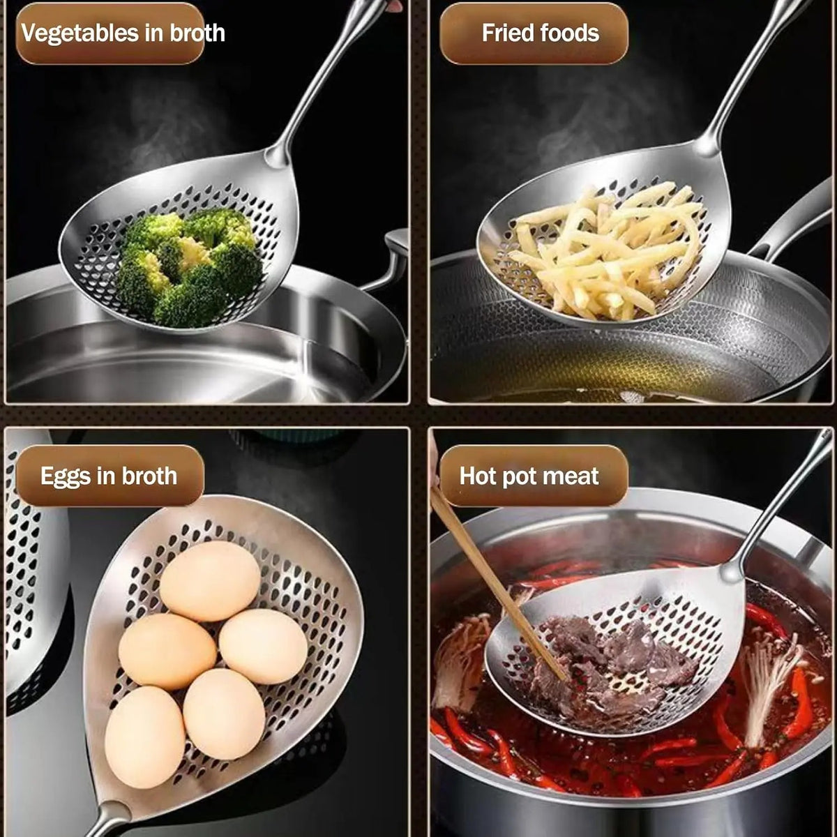 Wooden Handle Stainless Steel Skimmer
